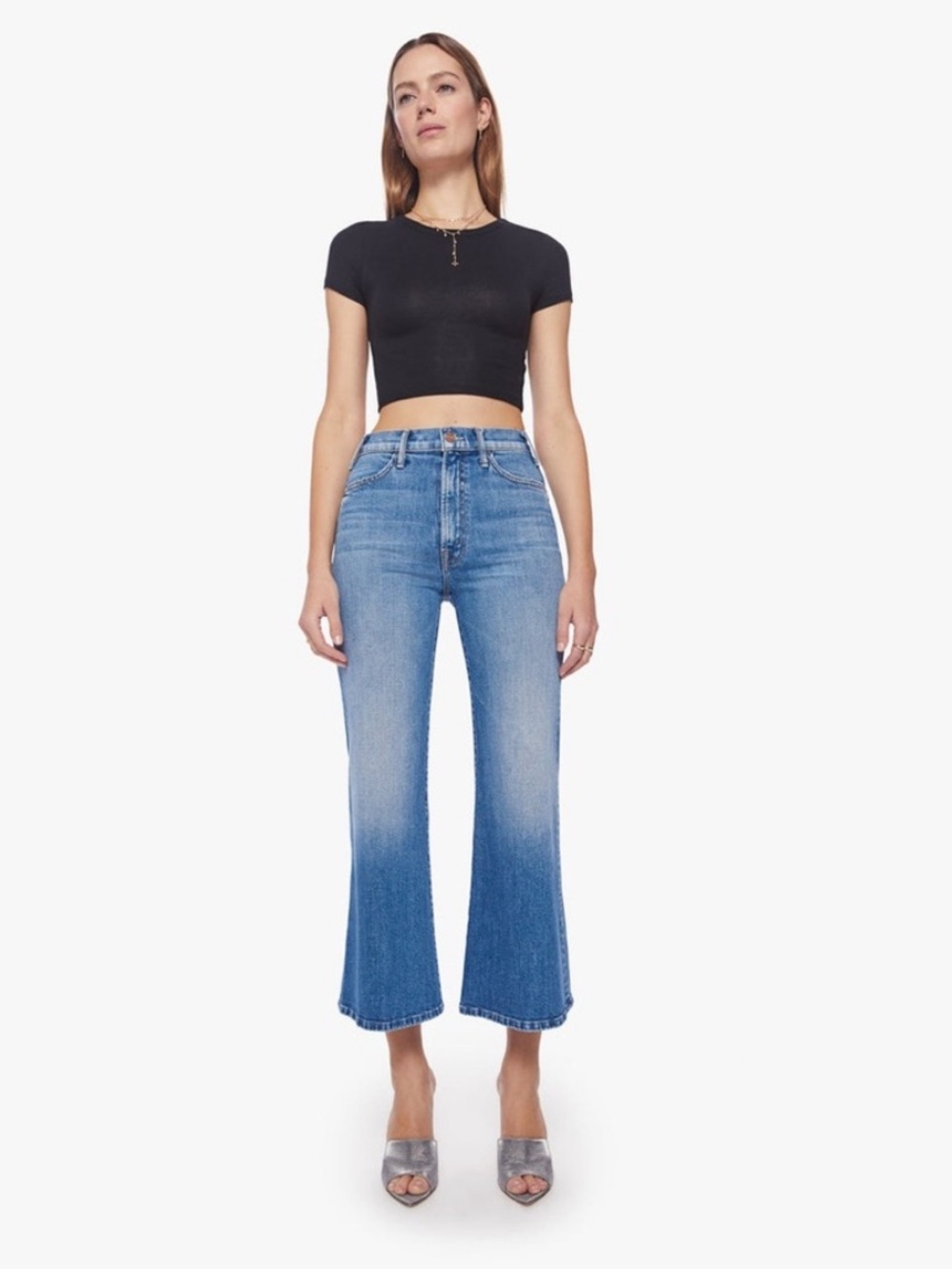 Mother The Hustler Roller Ankle Blue Wide-Leg Jeans Size: 25